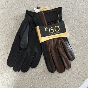 NWT ISOTONER Sz XL Brown Water Resistant Leather Gloves with Cashmere Lining